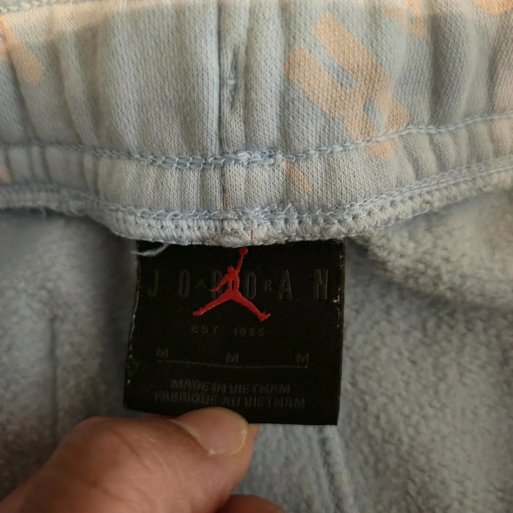 Jordan Jogger Pants Mens Medium Blue Fleece‎ Allover Jordan Logo Sweatpants